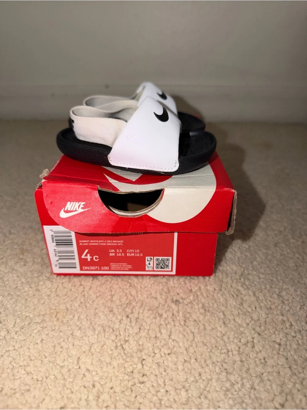 Nike Kids White and Black Slide Sandals